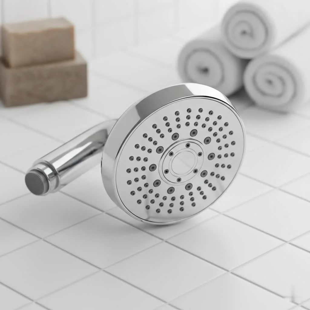 Modern bathroom with a chrome handheld shower head