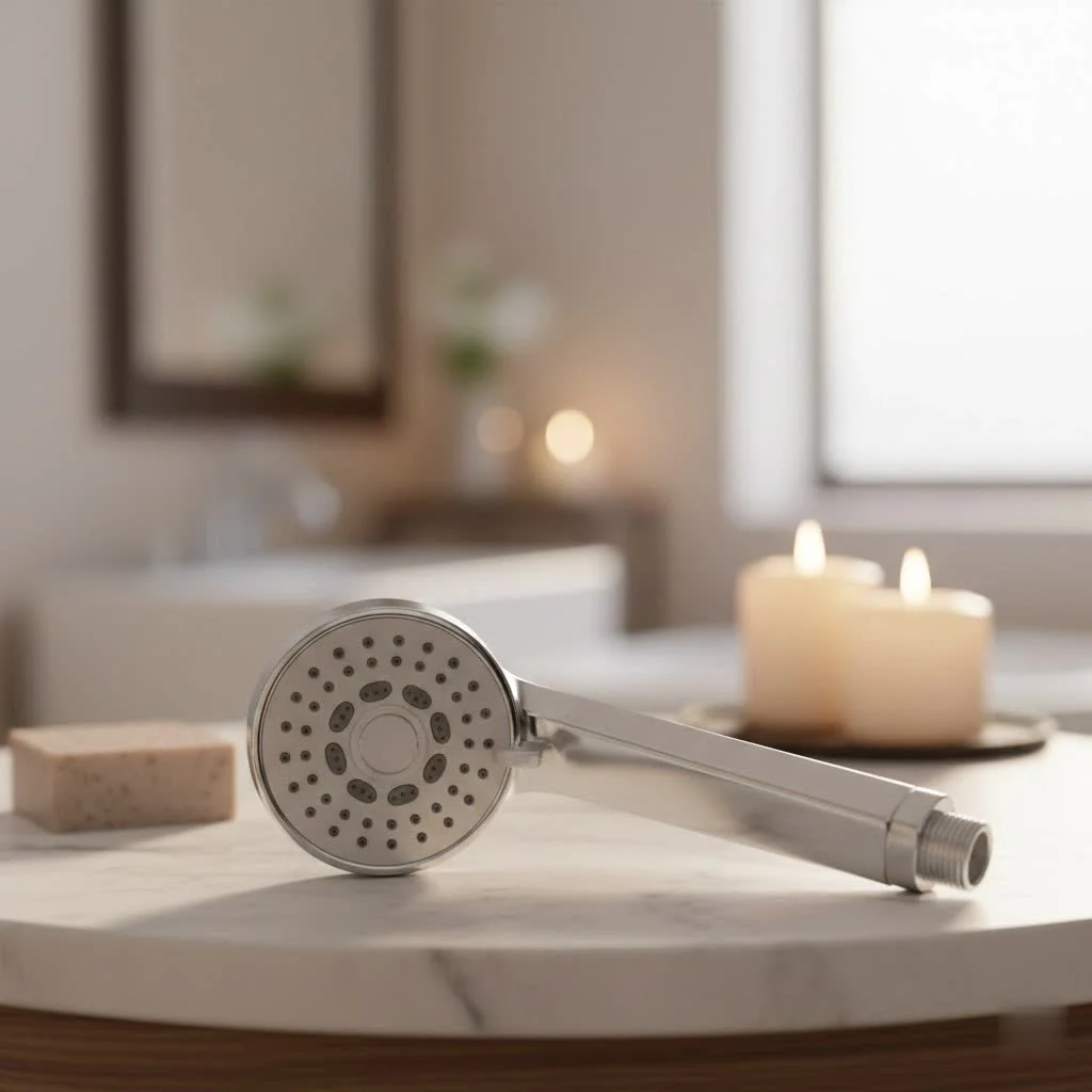 Modern bathroom with a large square ceiling shower head